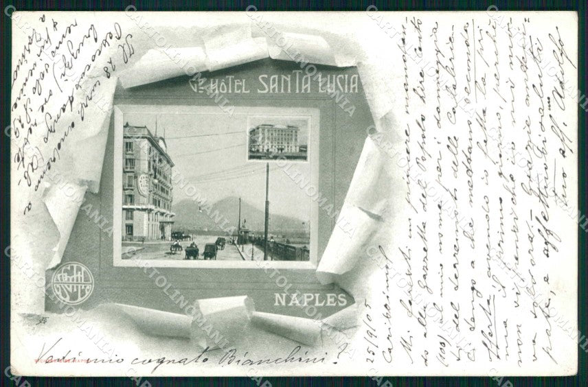 Napoli Città Hotel Santa Lucia Vesuvio Richter cartolina MX5038 – fronte