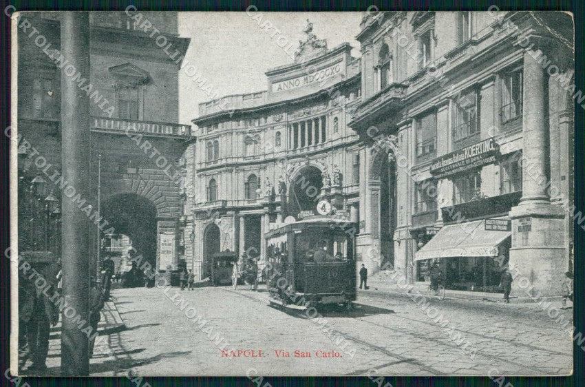 Napoli Città Via San Carlo Tram PIEGHINA cartolina MX5059 – fronte
