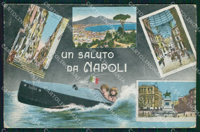 Napoli Città Saluto da Vesuvio ABRASA cartolina MX5071 – fronte