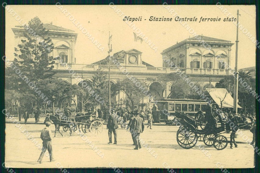 Napoli Città Stazione Centrale Ferrovie Stato Tram PIEGHINA cartolina MX5147 – fronte