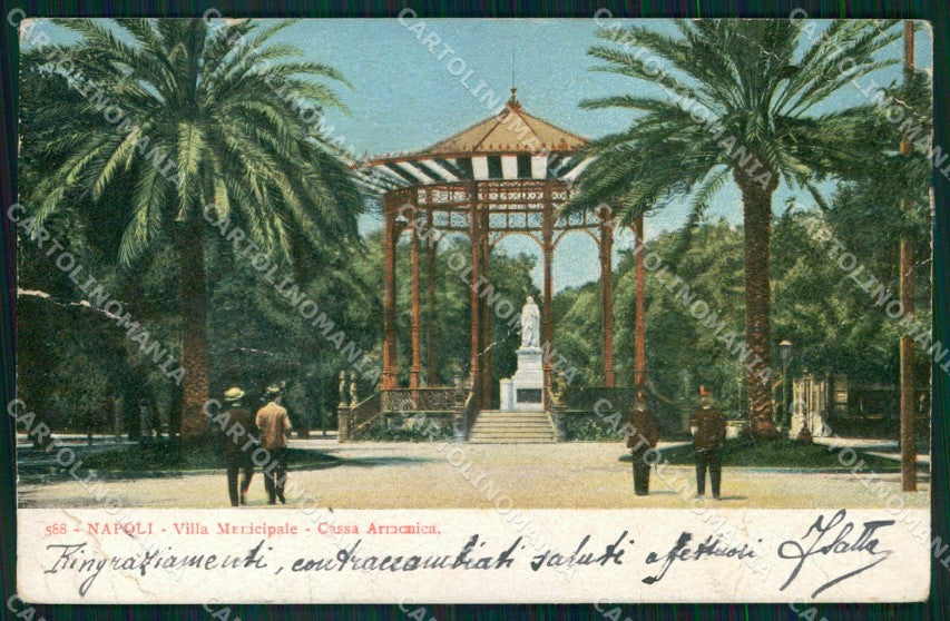 Napoli Città Villa Municipale Cassa Armonica PIEGHE ABRASA cartolina MX5150 – fronte