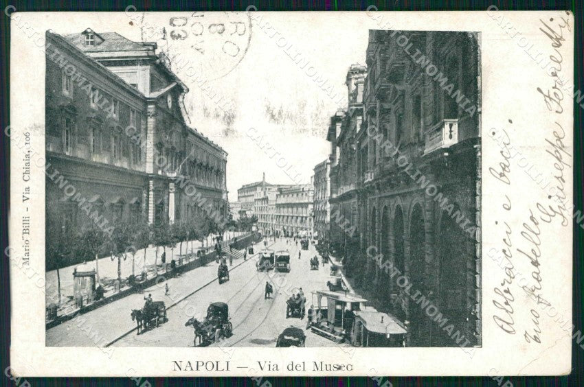 Napoli Città Via del Museo Tram PIEGHINA cartolina MX5165 – fronte
