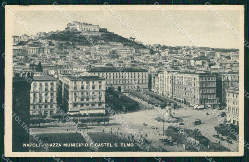 Napoli Città Piazza Municipio Tram Castel Sant Elmo PIEGHINA cartolina MX5215 – fronte