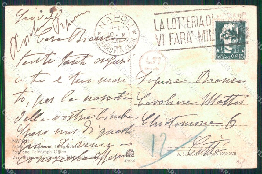 Napoli Città Palazzo Poste Telegrafi Tram PIEGHE cartolina MX5224 – retro