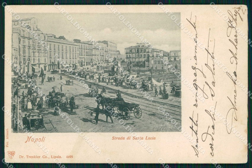 Napoli Città Strada Santa Lucia Alinari Trenkler 4495 PIEGHINA cartolina MX5238 – fronte