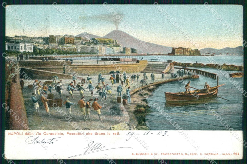 Napoli Città Via Caracciolo Pescatori in Azione cartolina MX5245 – fronte