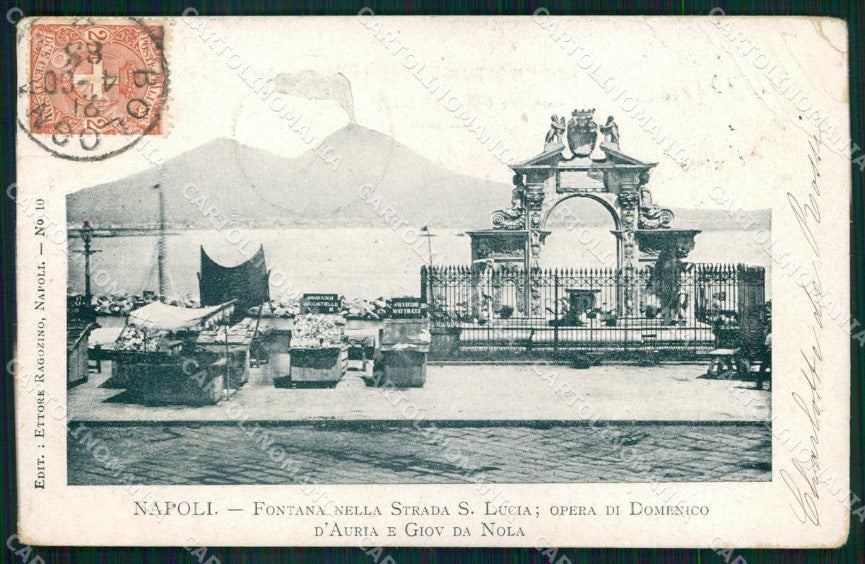 Napoli Città Strada Santa Lucia Fontana Ragozino 10 PIEGHE cartolina MX5259 – fronte