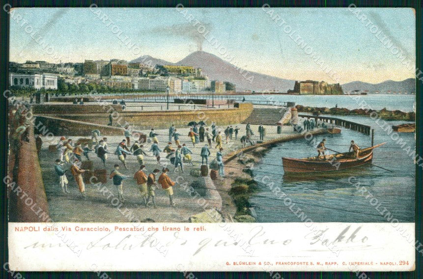 Napoli Città Via Caracciolo Pescatori in Azione Mestieri cartolina MX5279 – fronte