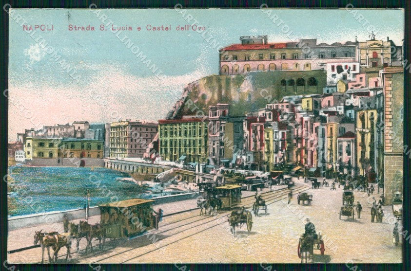 Napoli Città Strada Santa Lucia Castel dell Ovo Tramway cartolina MX5281 – fronte