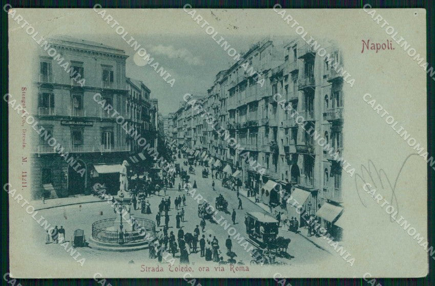 Napoli Città Via Roma Chiaro di Luna Stengel 11211 PIEGHINA cartolina MX5306 – fronte