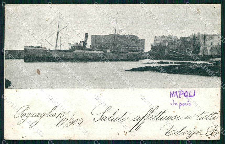 Napoli Città Porto con Barche MACCHIE PIEGHINA cartolina MX5309 – fronte