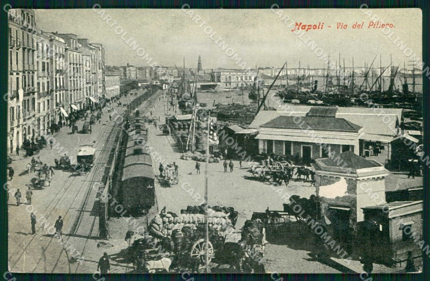 Napoli Città Via del Piliero Treno PIEGA cartolina MX5351 – fronte