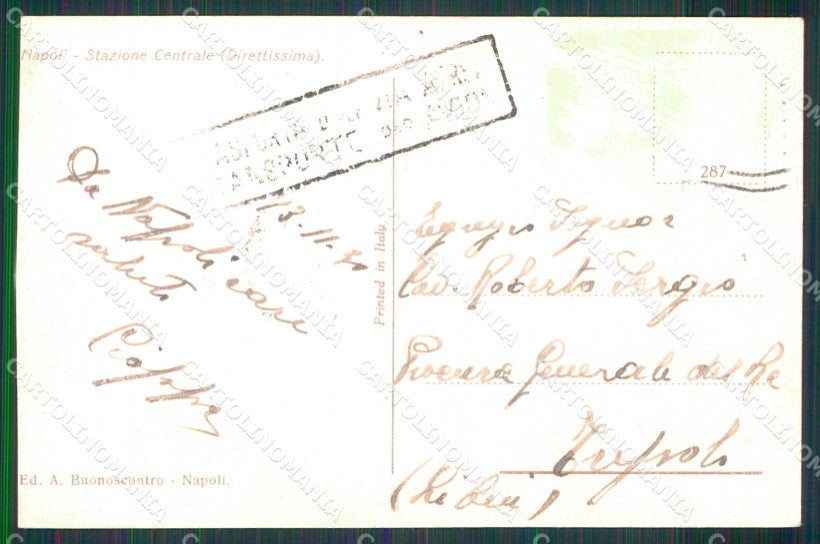 Napoli Città Stazione Centrale Direttissima Treno cartolina MX5421 – retro