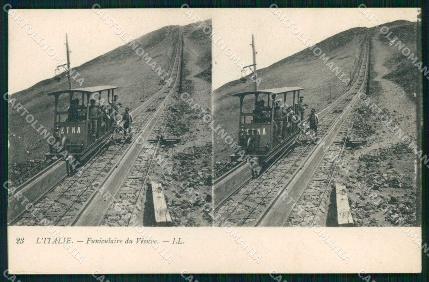 Napoli Città Funicolare Vesuvio Stereoview cartolina MX5715 – fronte