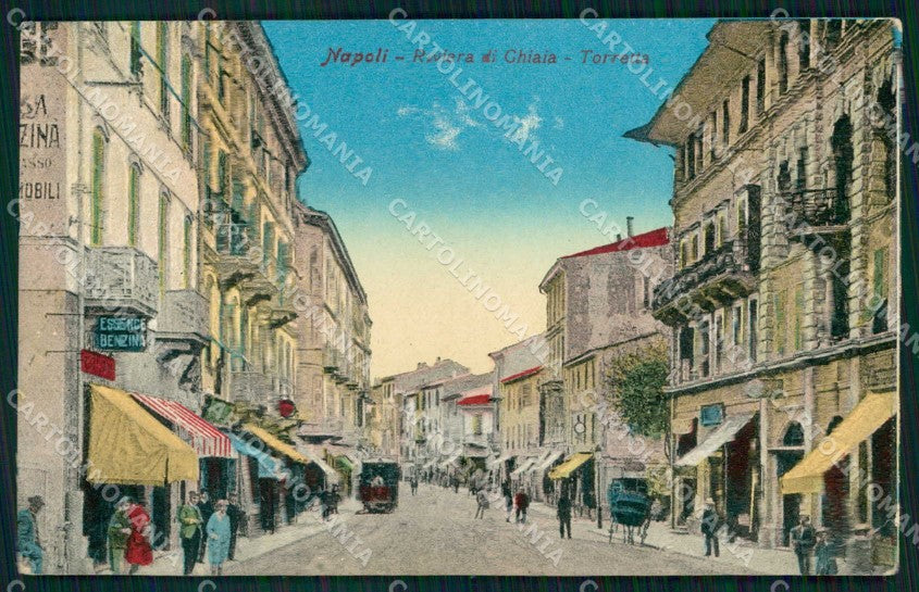 Napoli Città Riviera Chiaia Tram Torretta PIEGHINA cartolina MX5761 – fronte