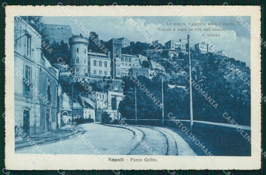 Napoli Città Parco Grifeo Tram Riflessione Serao cartolina MX5834 – fronte