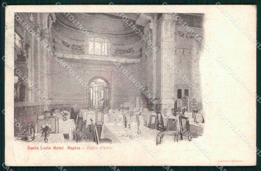Napoli Città Santa Lucia Hotel Sala Pranzo Richter PIEGHINA cartolina MX5841 – fronte