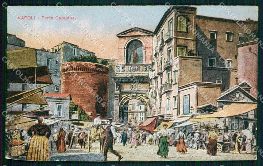 Napoli Città Porta Capuana Mercato RIFILATA cartolina MX5914 – fronte