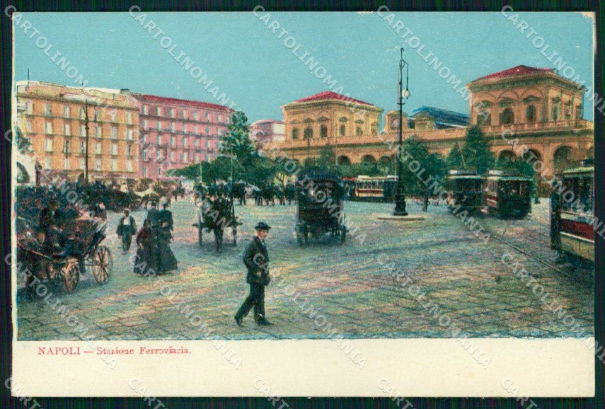 Napoli Città Stazione Ferroviaria Tram cartolina MX5918 – fronte