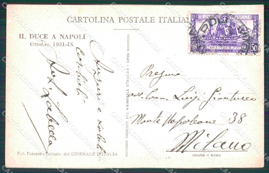 Napoli Città Duce in Città Folla in Piazza Fascismo cartolina MX6045 – retro