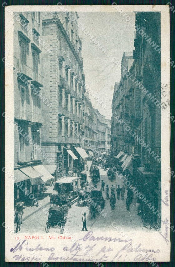 Napoli Città Via Chiaia Brogi Richter 13 PIEGHINA STRAPPINO cartolina MX6065 – fronte
