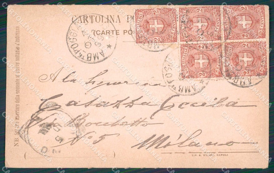 Napoli Città Ricordo di Veduta Generale Vesuvio 1899 Foto cartolina MX6068 – retro
