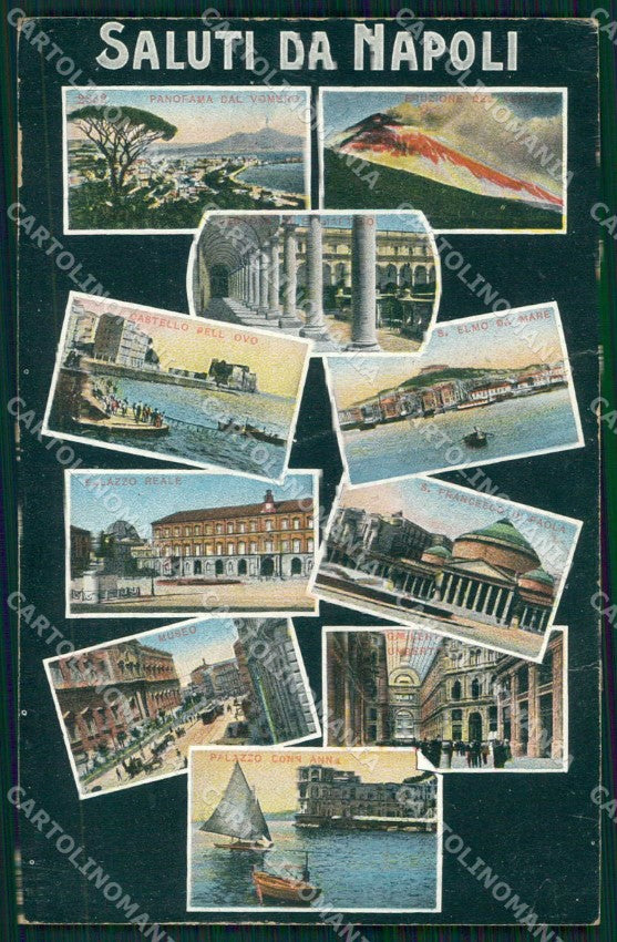 Napoli Città Saluti da Monumenti Eruzione Vesuvio cartolina MX6069 – fronte