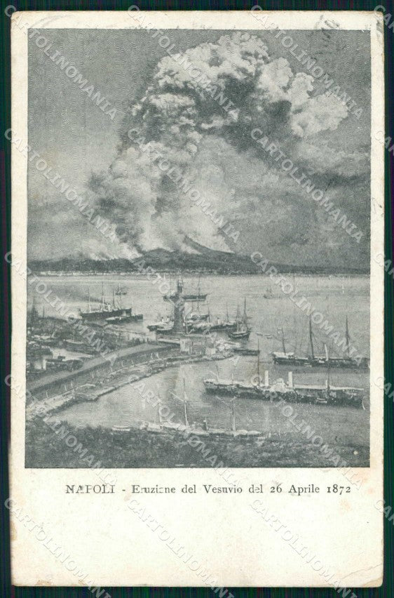 Napoli Città Eruzione Vesuvio Porto con Barche PIEGHINA cartolina MX6135 – fronte
