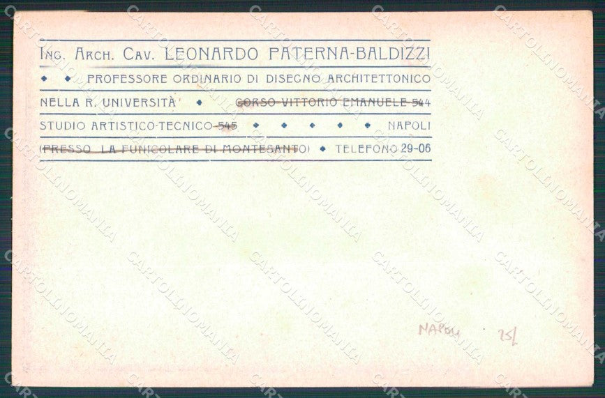 Napoli Città Studio Paterna Baldizzi Architetto cartolina MX6148 – retro