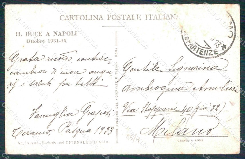 Napoli Città Duce in Città Fascismo Folla in Piazza cartolina MX6171 – retro