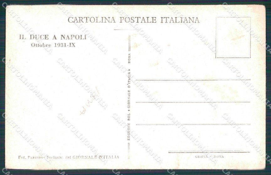 Napoli Città Duce in Città Fascismo Folla in Piazza ABRASA cartolina MX6173 – retro