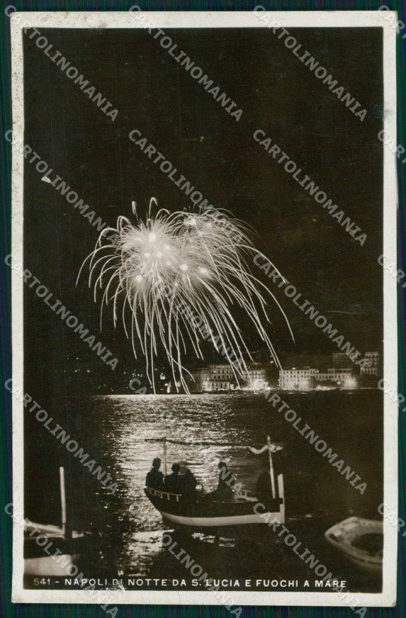 Napoli Città Santa Lucia Notturno Fuochi Mare Foto cartolina MX6193 – fronte