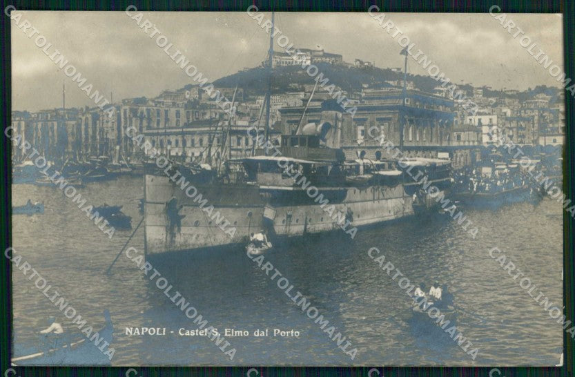 Napoli Città Veduta Castel Sant Elmo Porto con Barche Foto cartolina MX6266 – fronte