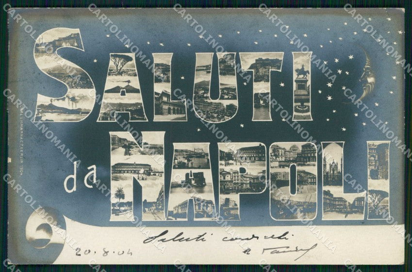 Napoli Città Saluti da Notturno Monumenti Foto cartolina MX6339 – fronte