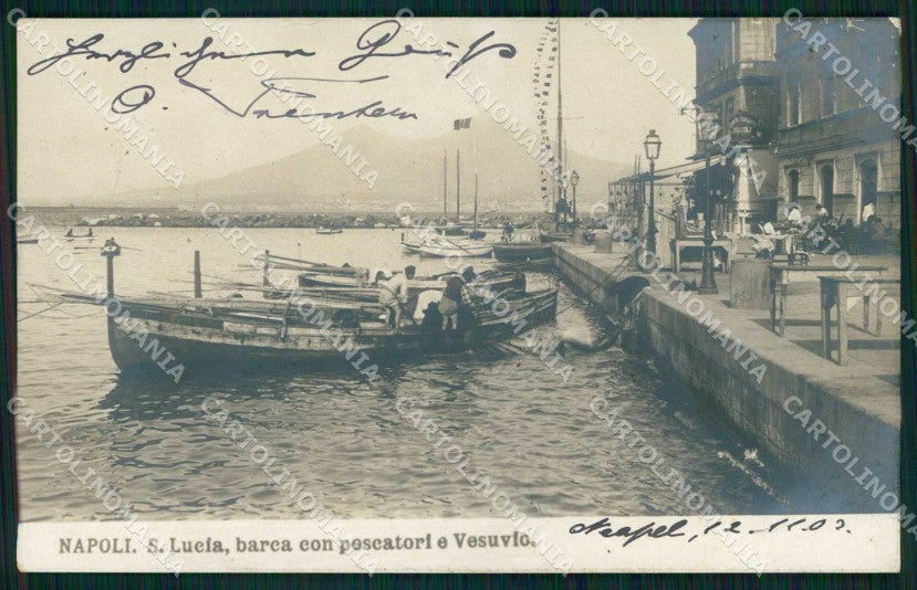 Napoli Città Santa Lucia Barca Pescatori Vesuvio Foto cartolina MX6372 – fronte