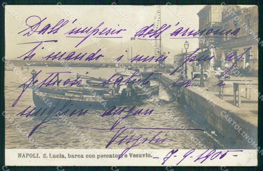 Napoli Città Santa Lucia Pescatori Vesuvio NPG Foto cartolina MX6378 – fronte