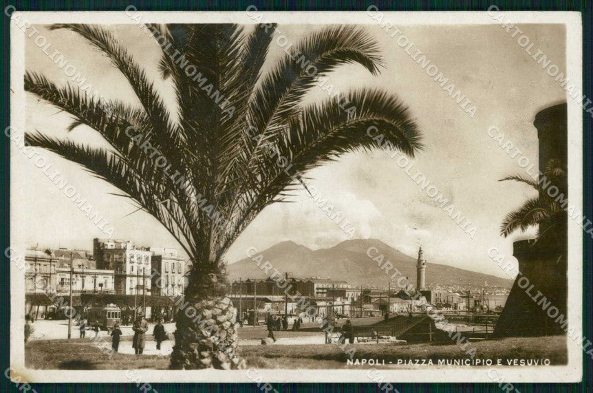 Napoli Città Piazza Municipio Tram Vesuvio Foto cartolina MX6398 – fronte