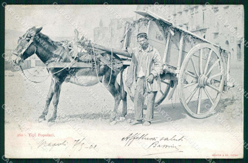 Napoli Città Tipi Napoletani Carretto Richter 260 PIEGHINA cartolina MX6879 – fronte
