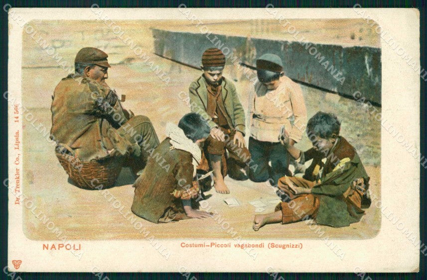 Napoli Città Costumi Scugnizzi Gioco Carte Trenkler 14566 cartolina MX6919 – fronte