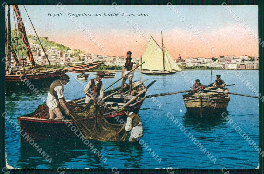 Napoli Città Mergellina Mestieri Barche Pescatori cartolina MX6957 – fronte