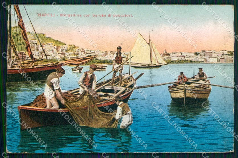 Napoli Città Mergellina Mestieri Barche Pescatori cartolina MX7003 – fronte