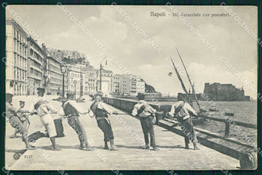 Napoli Città Via Caracciolo Pescatori in Azione Brunner 8127 cartolina MX7004 – fronte