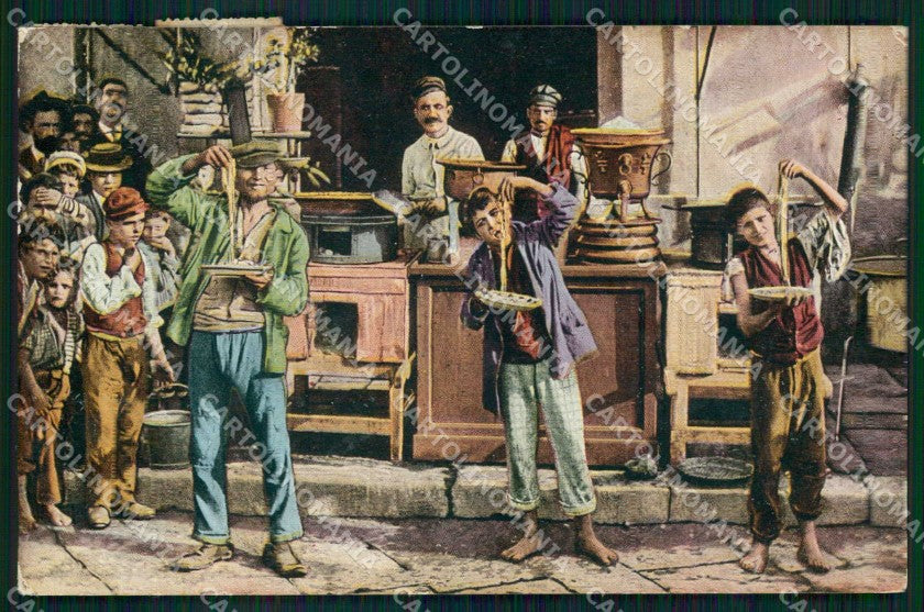 Napoli Città Costumi Mangia Maccheroni Maccheronaio cartolina MX7109 – fronte