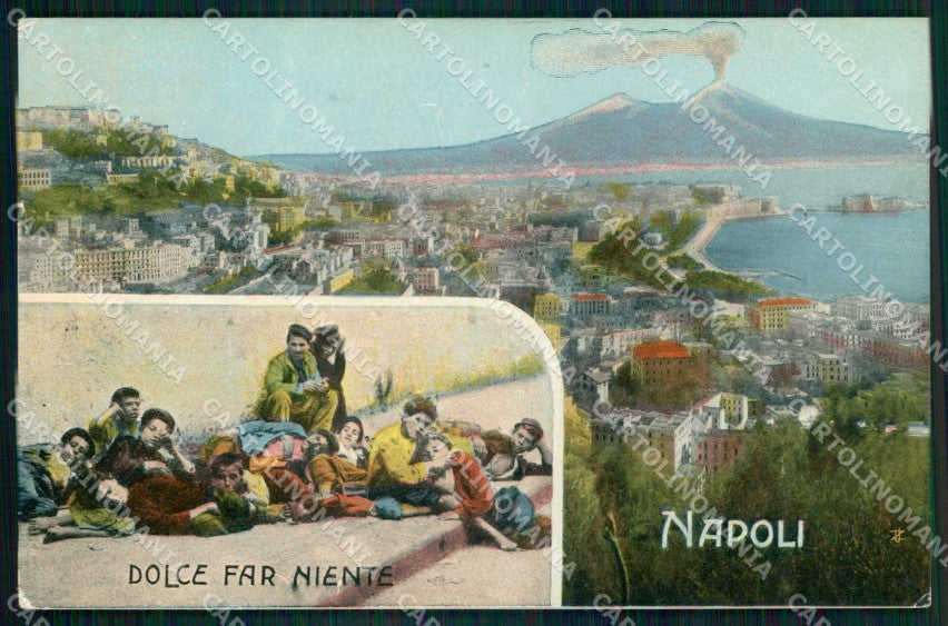 Napoli Città Costumi Dolce far Niente Vesuvio cartolina MX7166 – fronte