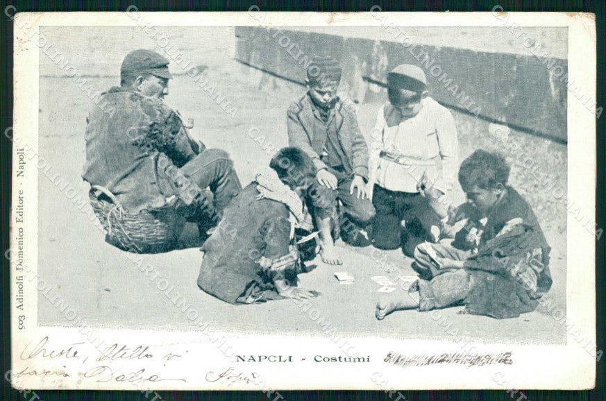Napoli Città Costumi Scugnizzi Gioco Carte cartolina MX7203 – fronte