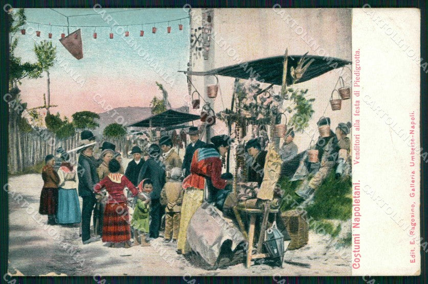 Napoli Città Costumi Venditori Piedigrotta Ragozino 2800 PIEGA cartolina MX7265 – fronte