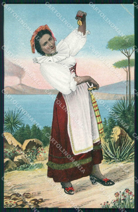 Napoli Sorrento Costumi Tarantella Ragozino 3605 PIEGHINA cartolina MX7414 – fronte