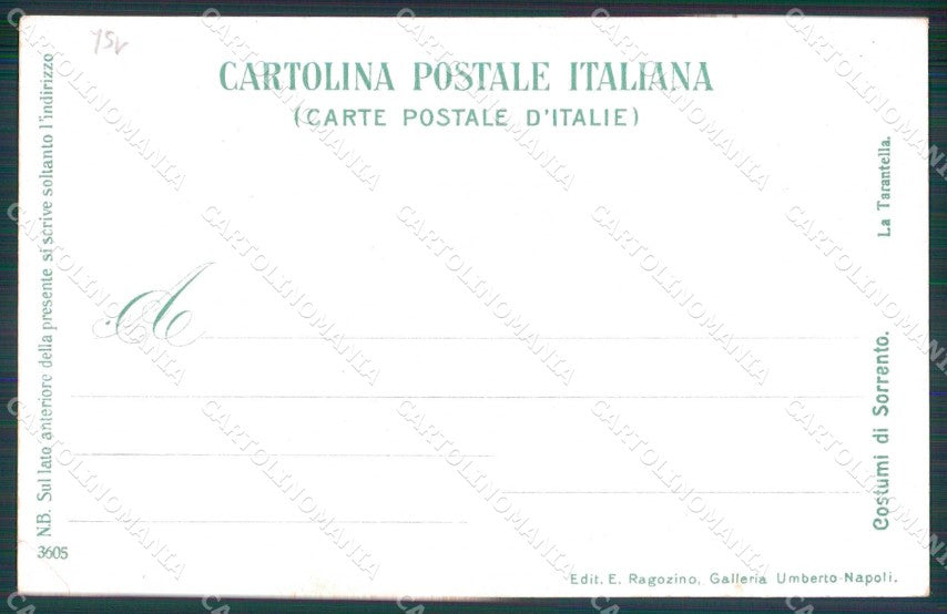 Napoli Sorrento Costumi Tarantella Ragozino 3605 PIEGHINA cartolina MX7414 – retro