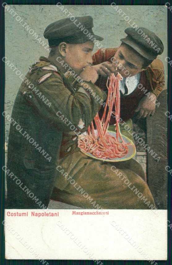 Napoli Città Costumi Mangia Maccheroni Ragozino 2634 PIEGHINA cartolina MX7430 – fronte