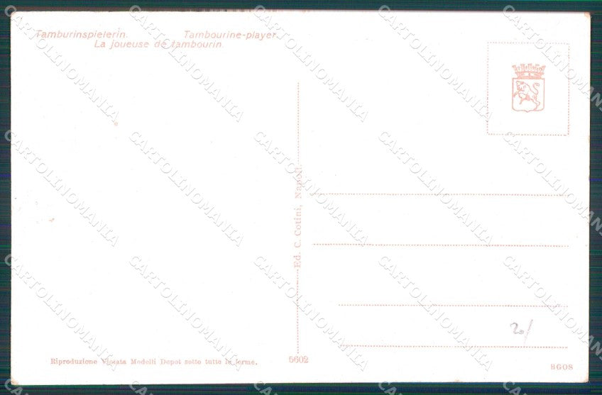 Napoli Città Costumi Suonatrice Tamburo cartolina MX7514 – retro